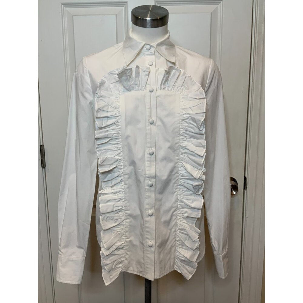 Neubyrne White Ruffle Bib Ricardo Top NWT $495, Size Small